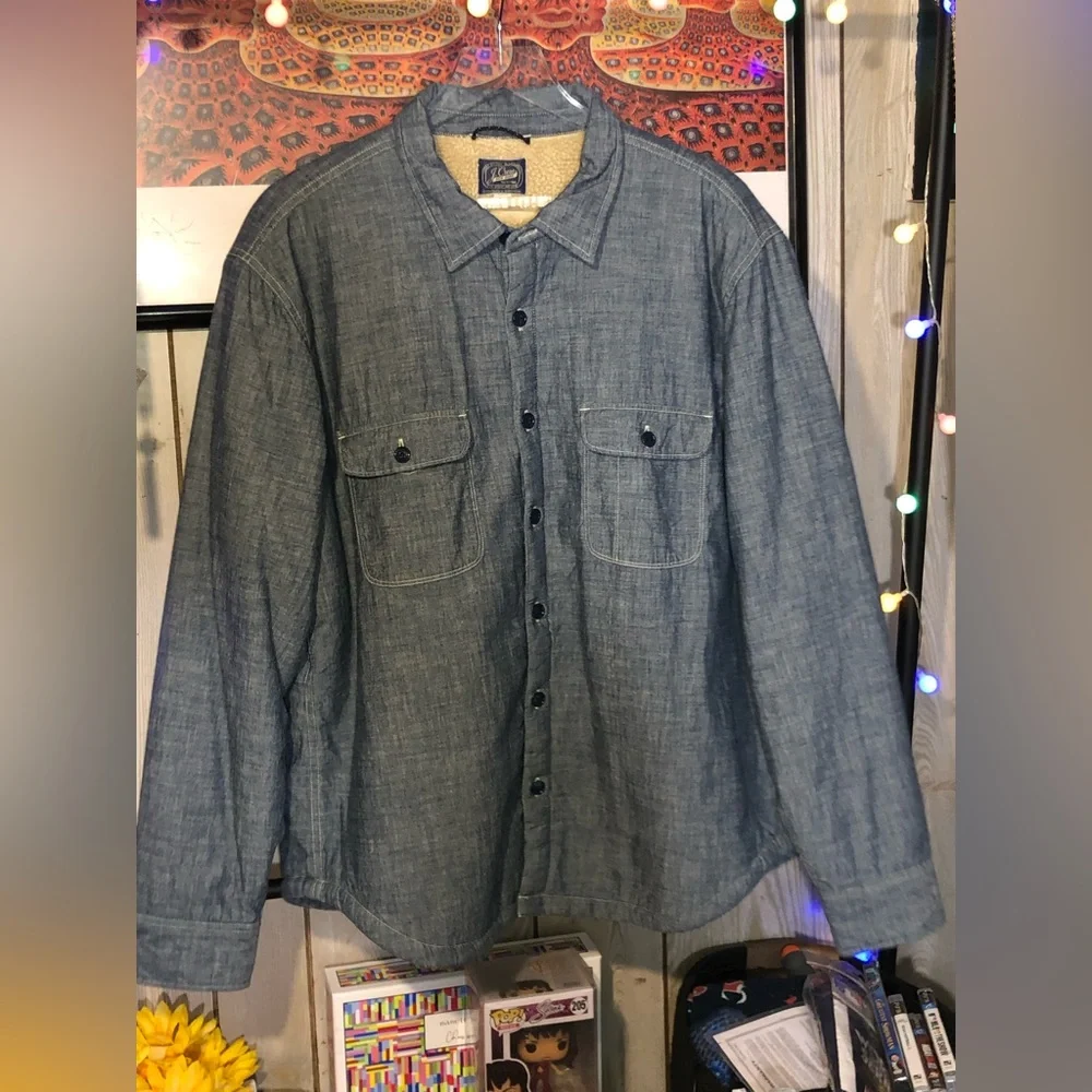 J.Crew Sherpa-lined Blue Chambray Work Shirt: Excellent Condition; Mens Size XL
